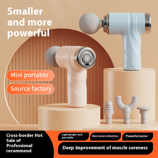 Pink Mini Portable Massage Gun - Deep Tissue 6mm Relief with 4 Massage Heads and Bass Noise Cancellation