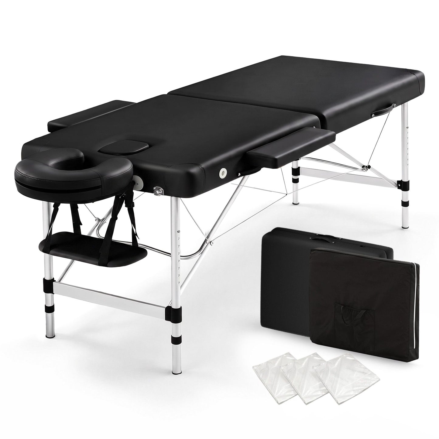 Zenses Massage Table 55cm Portable 2 Fold Aluminium Beauty Bed Black