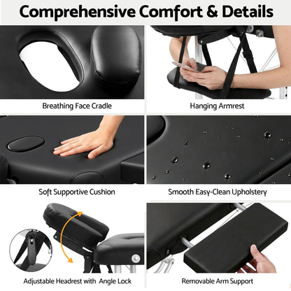 Zenses Massage Table 55cm Portable 2 Fold Aluminium Beauty Bed Black