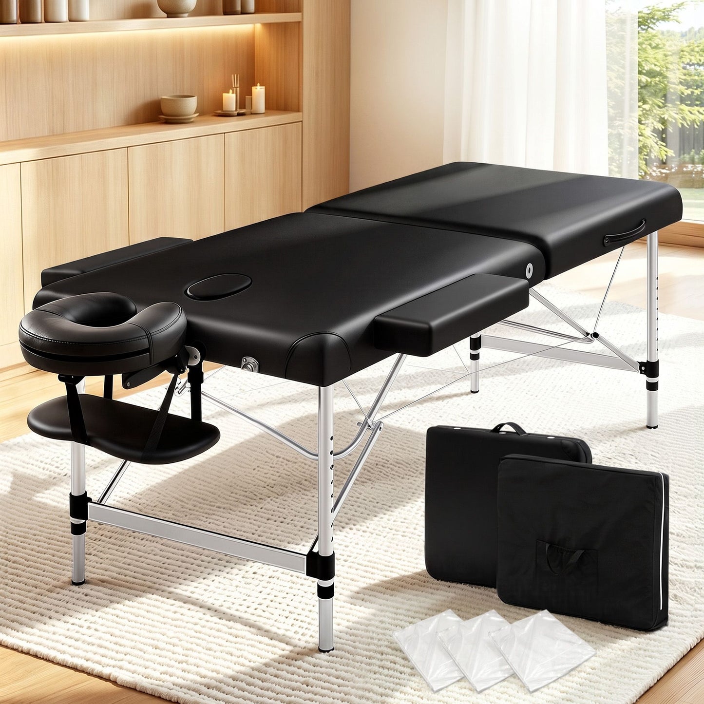 Zenses Massage Table 70cm Portable 2 Fold Aluminium Beauty Bed Black