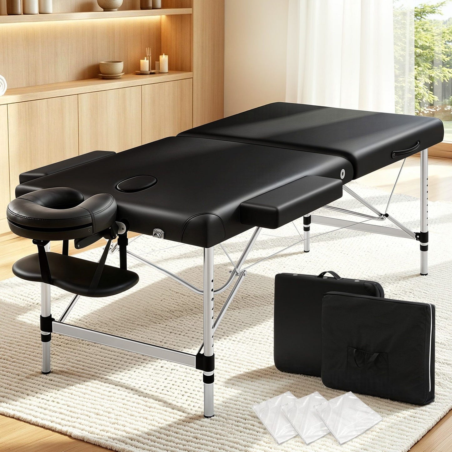 Zenses Massage Table 75cm Portable 2 Fold Aluminium Beauty Bed Black