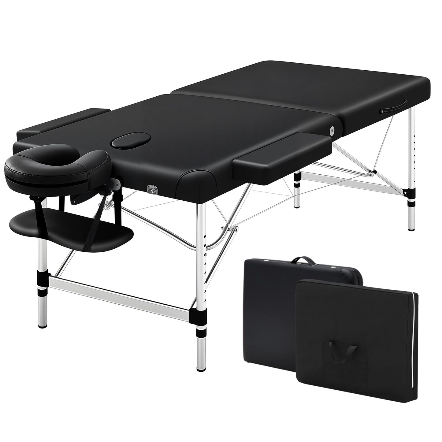 Zenses Massage Table 75cm Portable 2 Fold Aluminium Beauty Bed Black