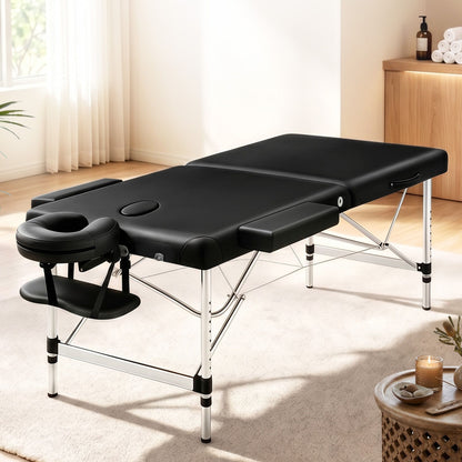 Zenses Massage Table 75cm Portable 2 Fold Aluminium Beauty Bed Black