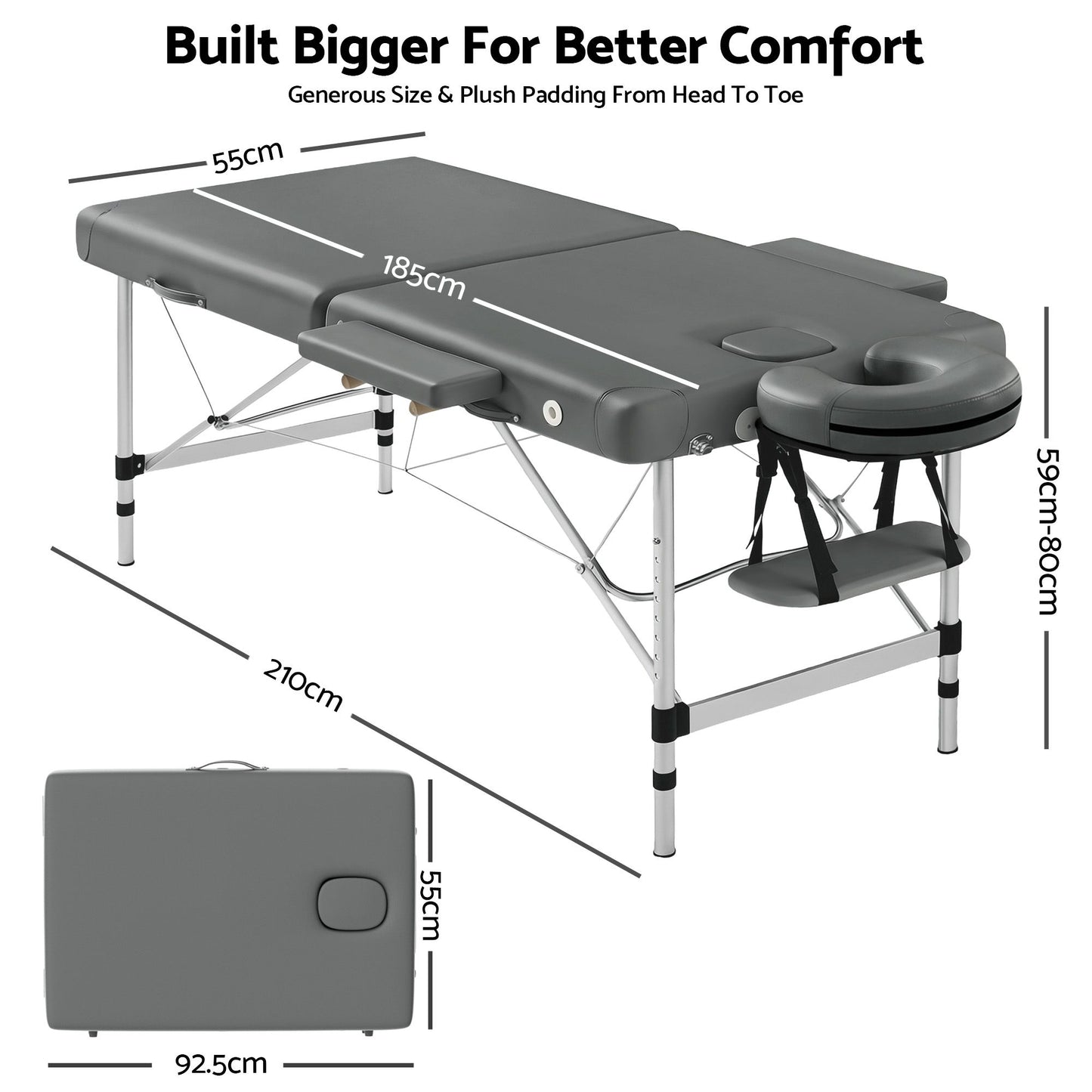 Zenses Massage Table 55cm Portable 2 Fold Aluminium Beauty Bed Grey