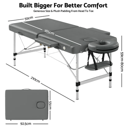 Zenses Massage Table 55cm Portable 2 Fold Aluminium Beauty Bed Grey