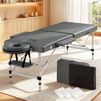 Zenses Massage Table 55cm Portable 2 Fold Aluminium Beauty Bed Grey