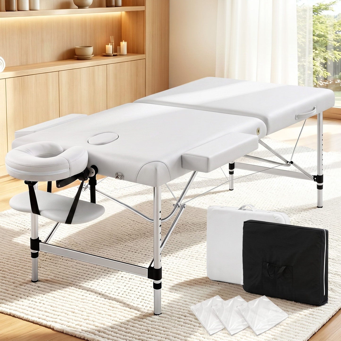 Zenses Massage Table 75cm Portable 2 Fold Aluminium Beauty Bed White