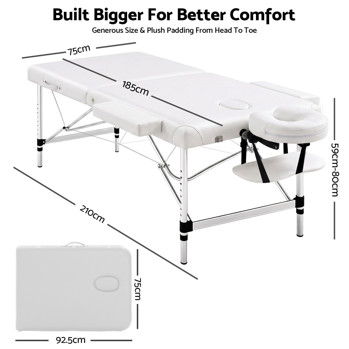 Zenses Massage Table 75cm Portable 2 Fold Aluminium Beauty Bed White
