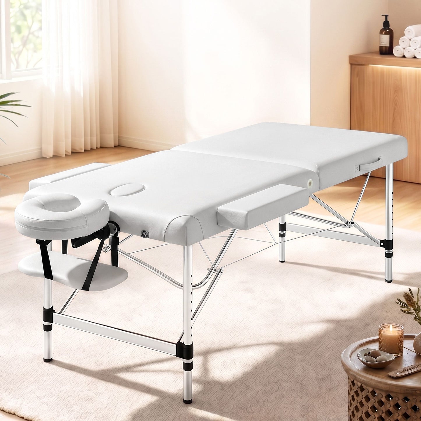 Zenses Massage Table 75cm Portable 2 Fold Aluminium Beauty Bed White