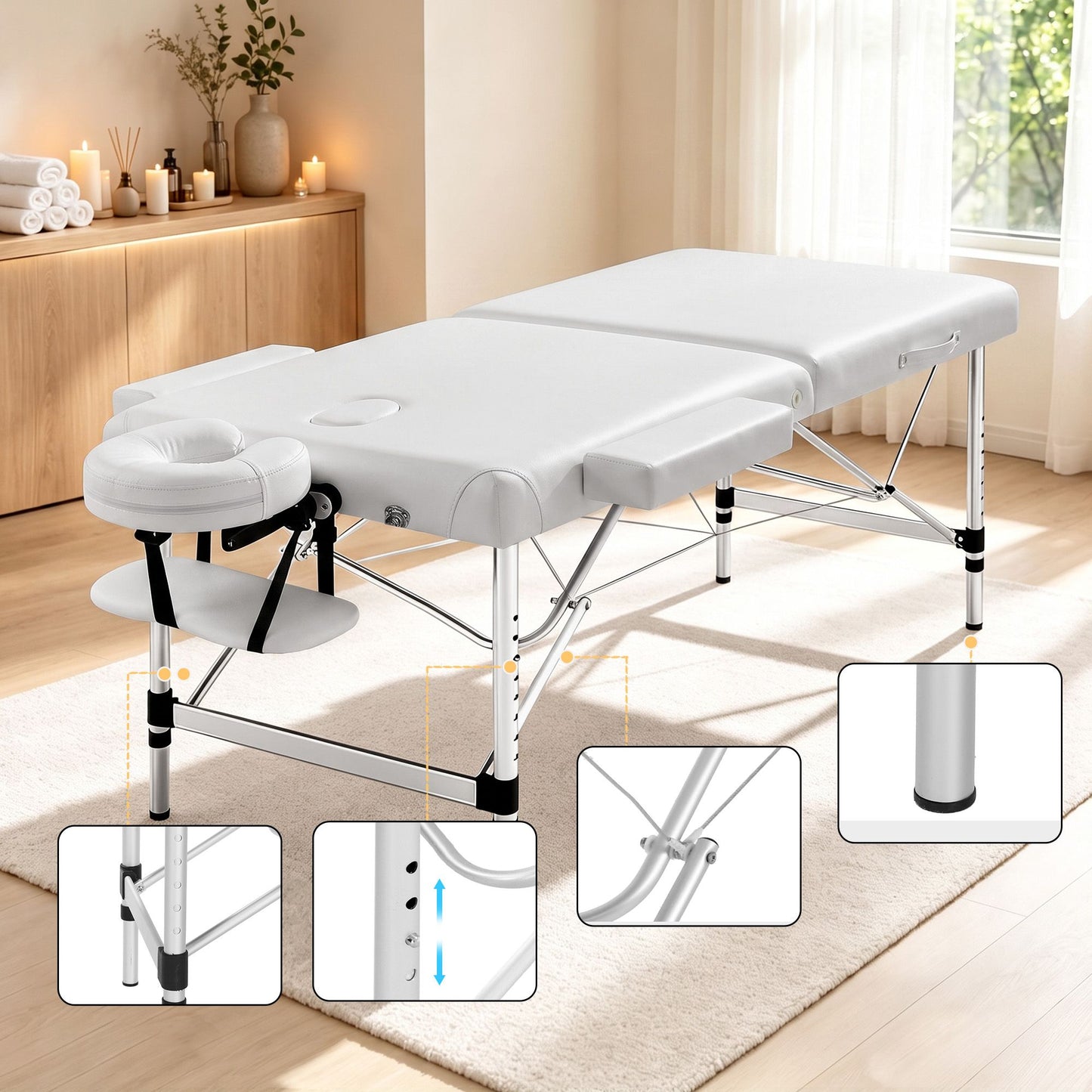 Zenses Massage Table 75cm Portable 2 Fold Aluminium Beauty Bed White