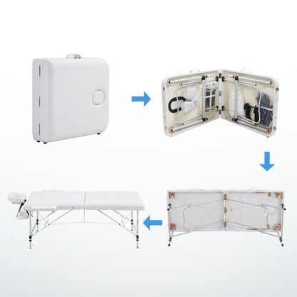 Zenses Massage Table 75cm Portable 2 Fold Aluminium Beauty Bed White
