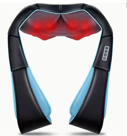 Blue Portable Kneading Neck and Shoulder Massager with Heat - Four-Button Design, USB Charging