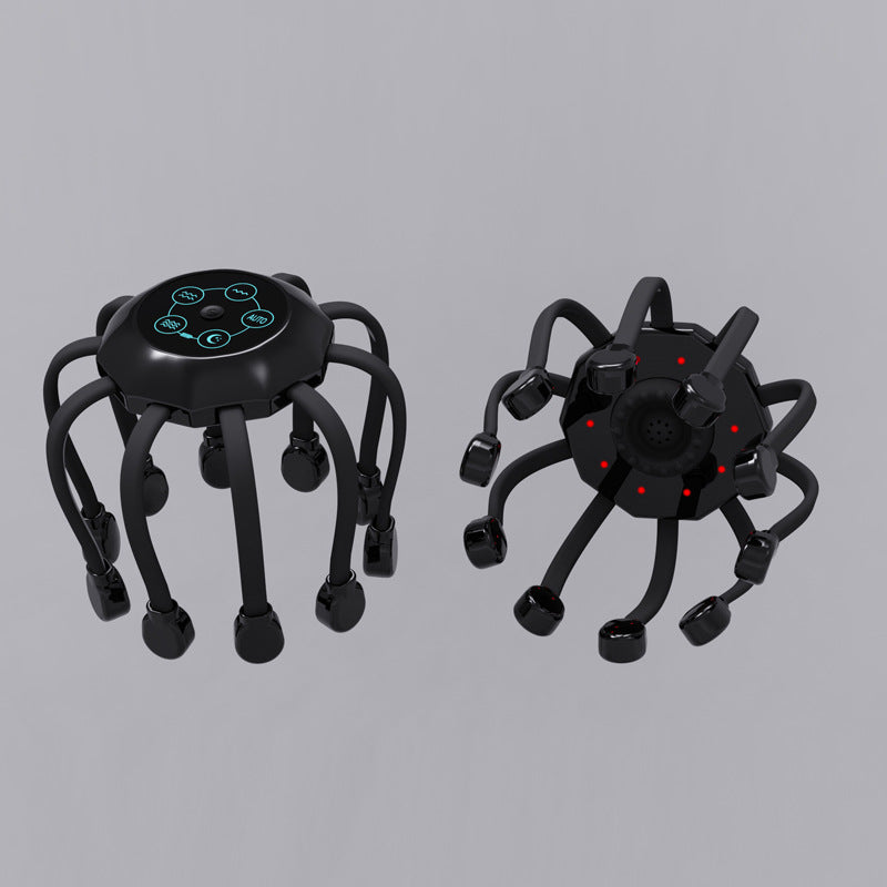 Black Upgraded B model [5 modes + vibration + timing + red light]  Multifunctional Electric Head Massager with 14 Nodes- Scalp Stress Relief 