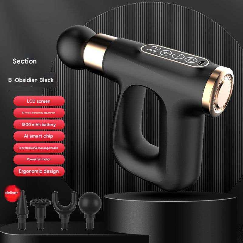 Black Heated Mini Fascia Massage Gun - LCD Display, Muscle Recovery Tool, 32 Adjustable Levels