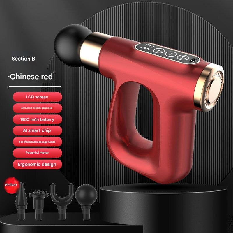 Red Heated Mini Fascia Massage Gun - LCD Display, Muscle Recovery Tool, 32 Adjustable Levels