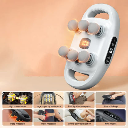 White Advanced 6-Head Percussion Massager with Heat - Rechargeable Deep Tissue Muscle Relief Gun