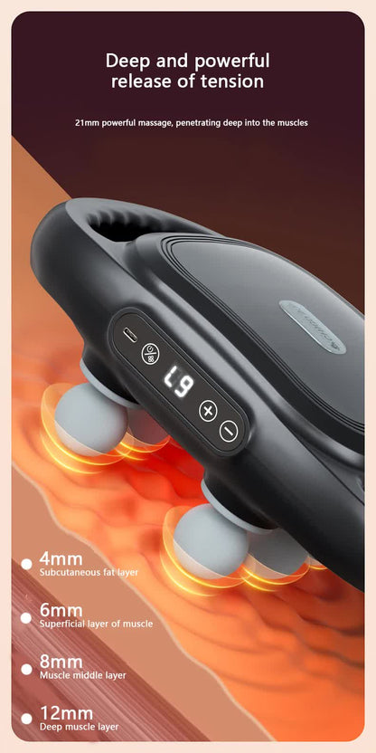 White Advanced 6-Head Percussion Massager with Heat - Rechargeable Deep Tissue Muscle Relief Gun