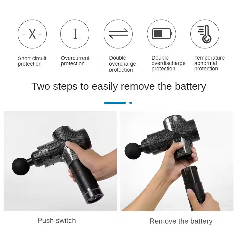 Carbon Fiber Deep Tissue Percussion Massage Gun - 30 Speeds, 6 Heads, Type-C Charging