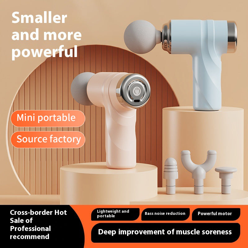 Pink Mini Portable Massage Gun - Deep Tissue 6mm Relief with 4 Massage Heads and Bass Noise Cancellation