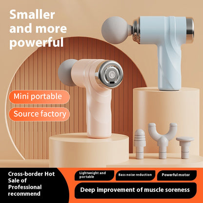 Light Green Mini Portable Massage Gun - Deep Tissue 6mm Relief with 4 Massage Heads and Bass Noise Cancellation