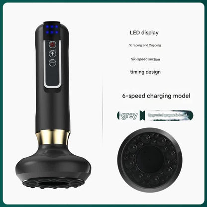 Rechargeable 6-Level Electric Cupping & Gua Sha Massager with LED Display & Magnetic Therapy Head(grey)