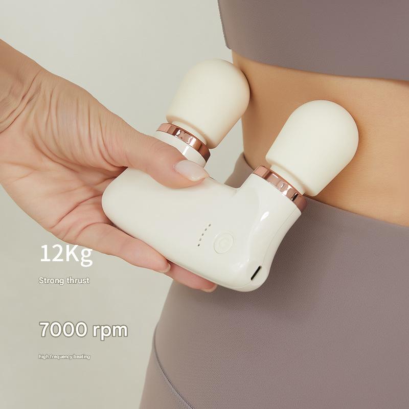 Light yellow Portable Dual Head Mini Massager - 5 Modes, Quiet Operation, USB-C Rechargeable