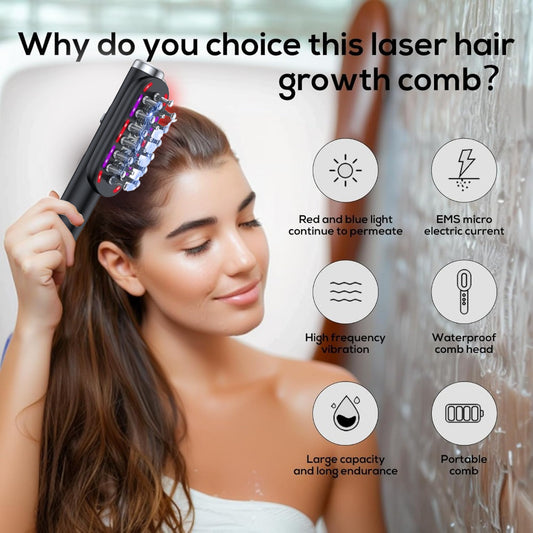 White Vibrating Scalp Massager Comb - LED Therapy & Oil Infuser for Hair Growth