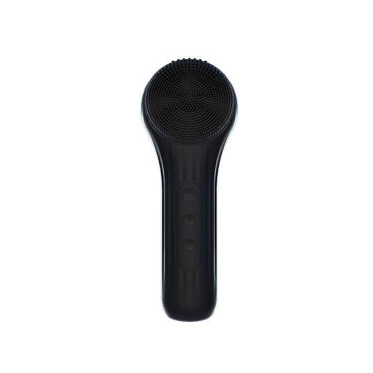 Silicone Facial Cleansing Brush - 6-Speed Vibration, Food-Grade Antibacterial Material with Warming Function(Black)